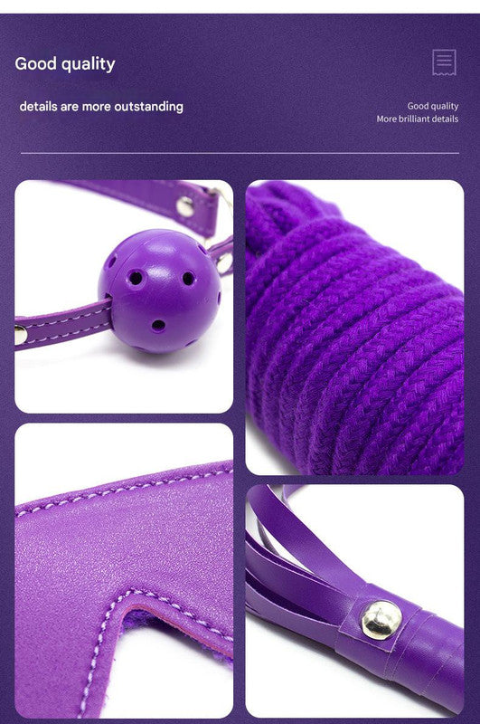 10-Piece Plush Lined Adjustable Restraint Kit with Rope & Accessories for Couples(Purple)