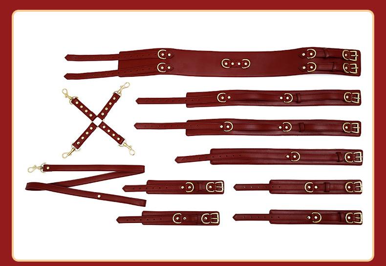 Full Body PU Leather Bondage Restraint Set with Collar, Leash, Cuffs & Harness - Adjustable Adult Play(Black)