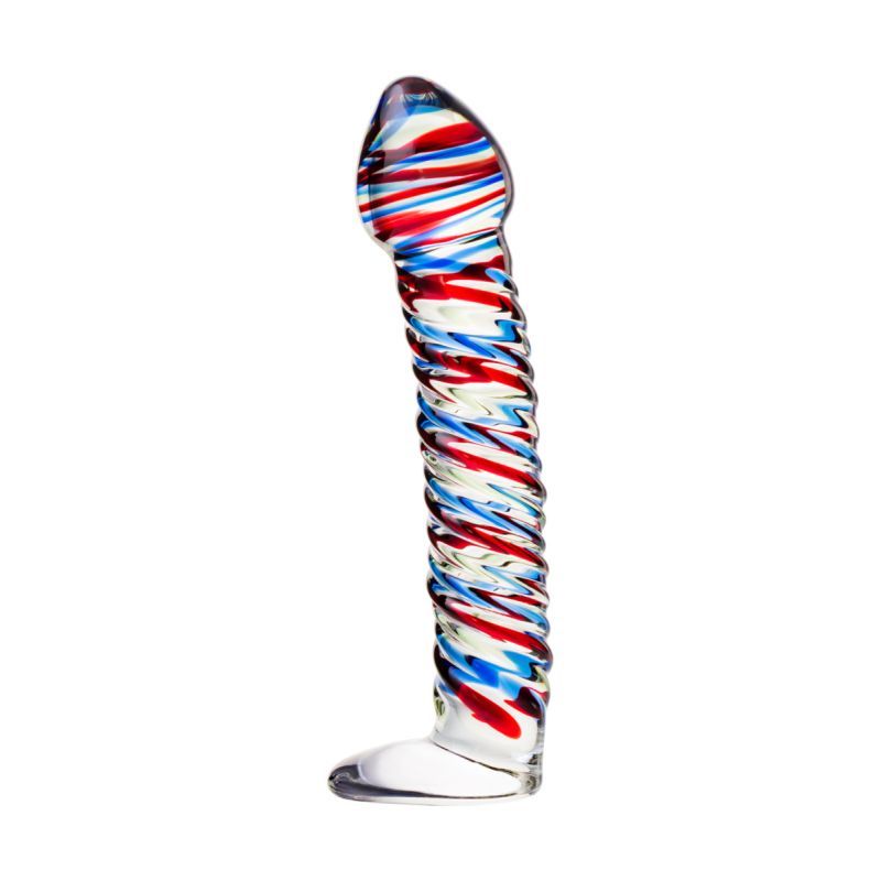 Sexus Glass Dildo Stripes W Base Blue/Red 16Cm