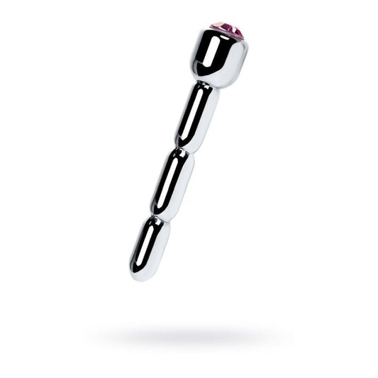 Metal Silver Urethral Plug With Ruby Rhinestone