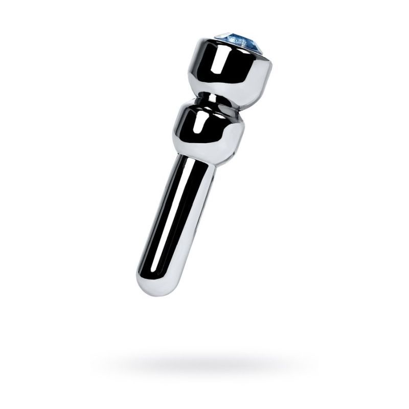 Metal Silver Urethral Plug W Sapphire Rhinestone Small