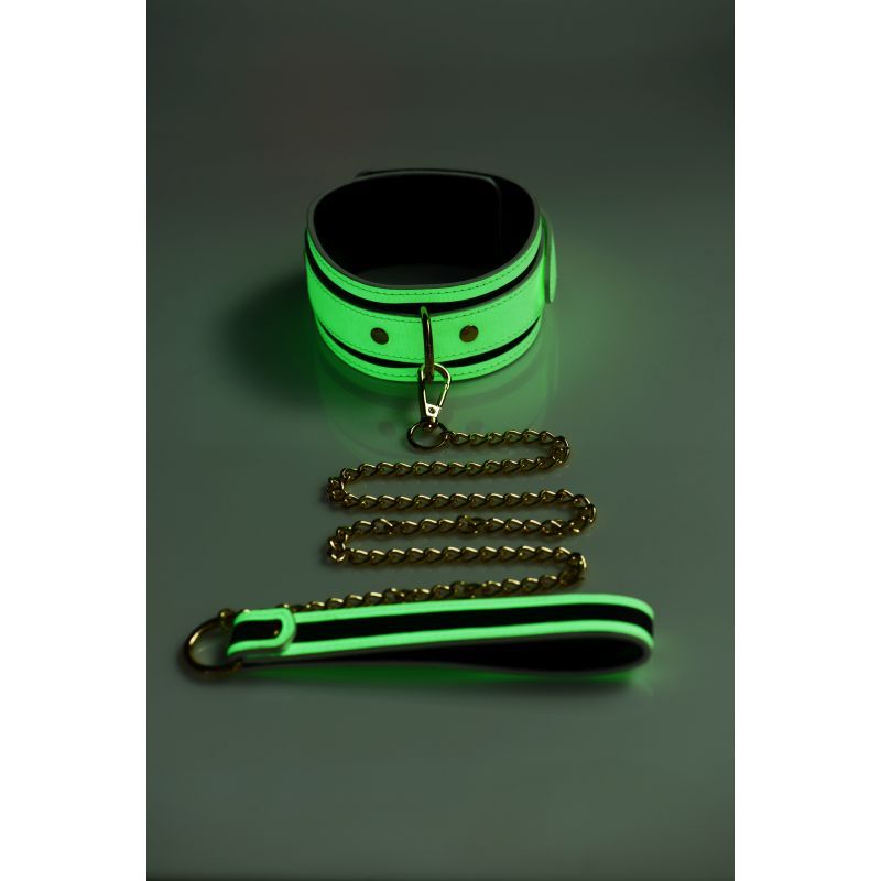 Master Series Kink In The Dark Glowing Collar And Lead Fluro Green