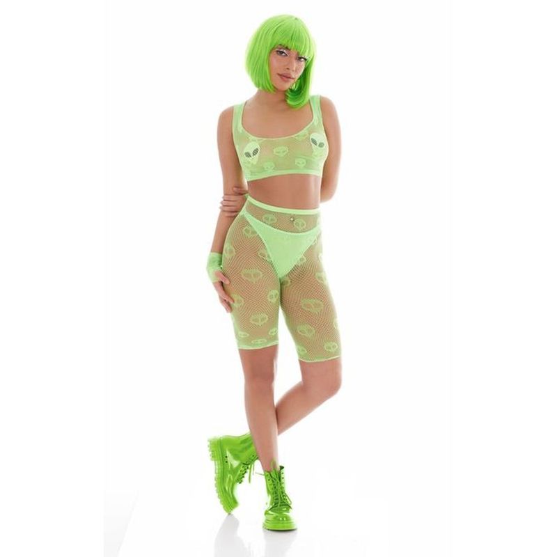 Pink Lipstick Out Of This World Green Bodysuit Set With Alien Pasties One Size