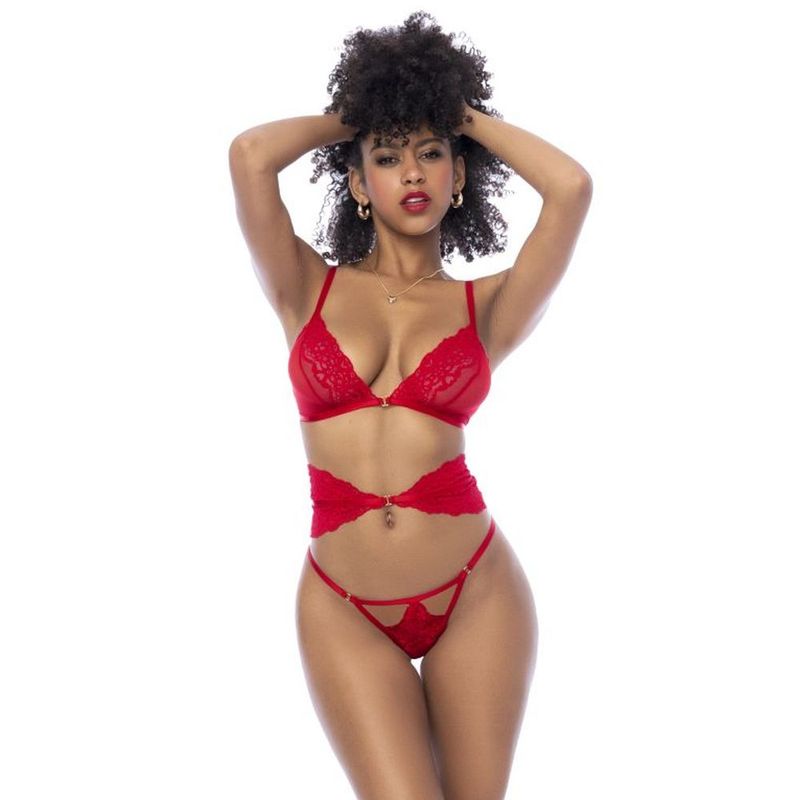 Red 3 Pc Set w/ Bra Panties and Flexible Corset