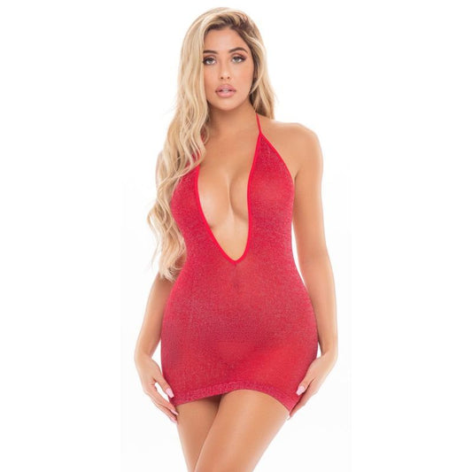 Pink Lipstick Love Bite Plunge Halter Dress Black - Red