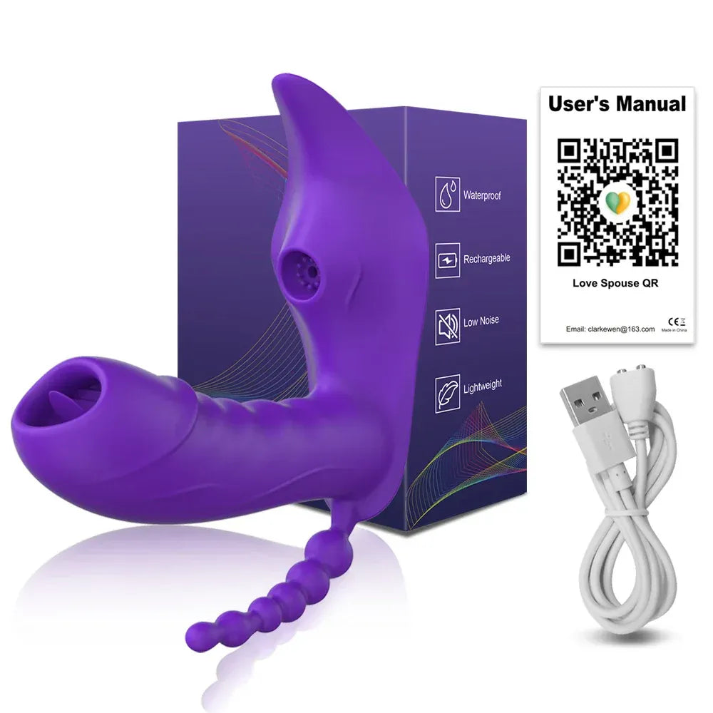 Wireless Remote Control Dildo Vibrator 3 In 1 Stimulator for Women - Purple