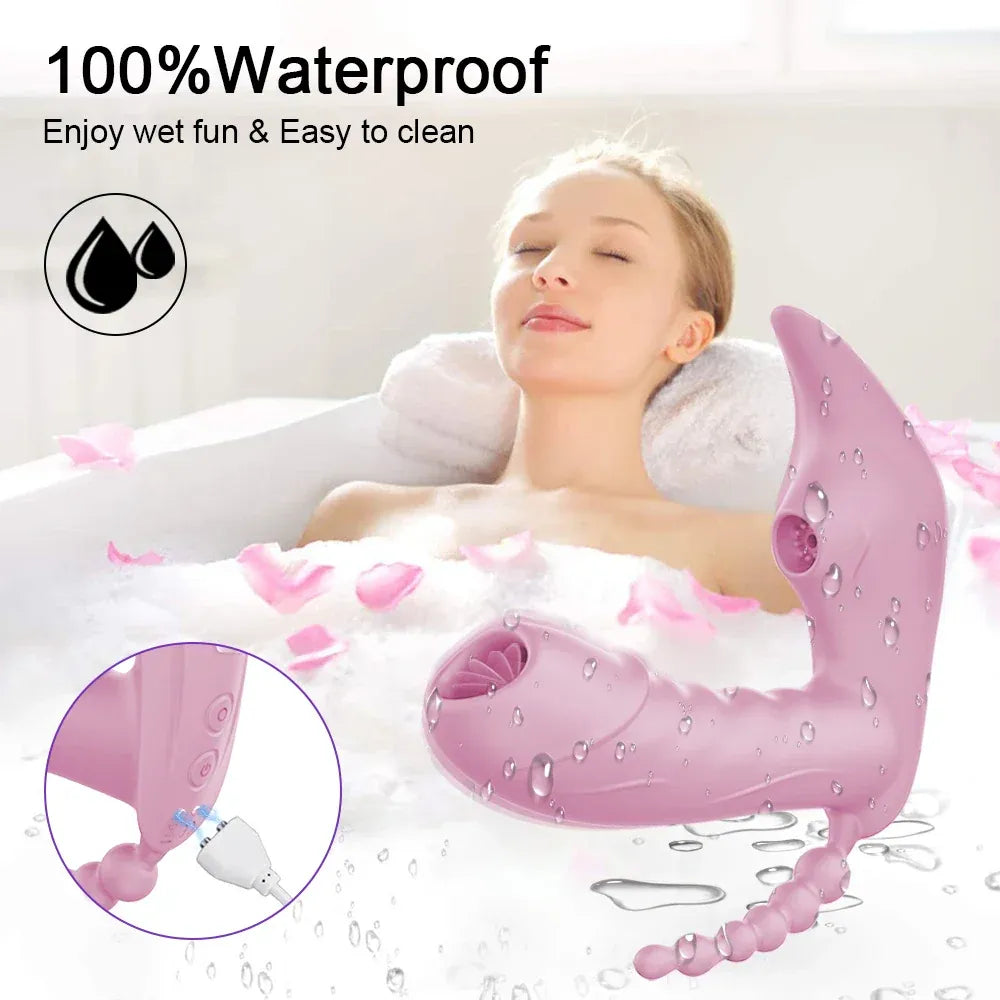 Wireless Remote Control Dildo Vibrator 3 In 1 Stimulator for Women - Purple