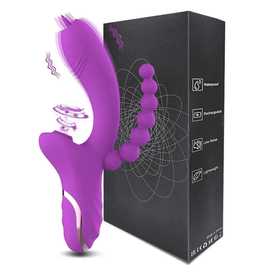 3 In 1 Clit Sucking Vibrator for Women G Spot Vagina Anal Stimulation Female Masturbator - Zd014 Purple