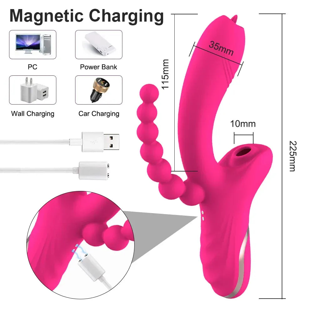 3 In 1 Clit Sucking Vibrator for Women G Spot Vagina Anal Stimulation Female Masturbator - Zd014 Purple