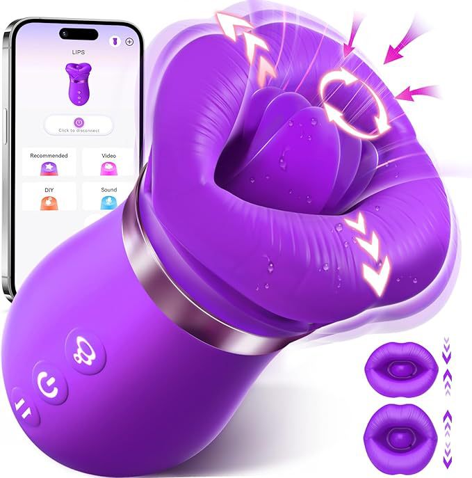 Purple Lips Vibrating Stimulator - Dual-Action Suction & Licking Massager for Women