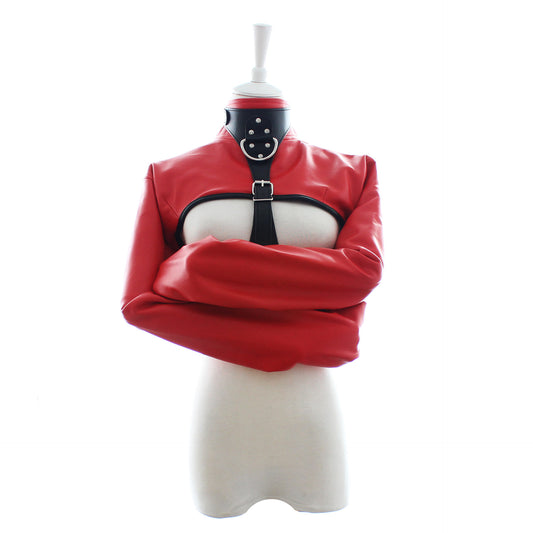 PU Leather Straitjacket Style Arm Binder & Posture Corrector with Adjustable Straps(red)