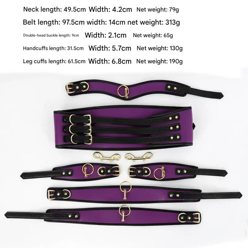 Adjustable PU Leather Bondage Restraint Set - Collar, Waist Belt, Hand & Leg Cuffs with Connectors(red)