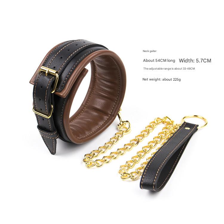 Premium PU Leather Adjustable Padded Collar, Handcuffs & Ankle Cuffs Set with Leash/Connectors(black)