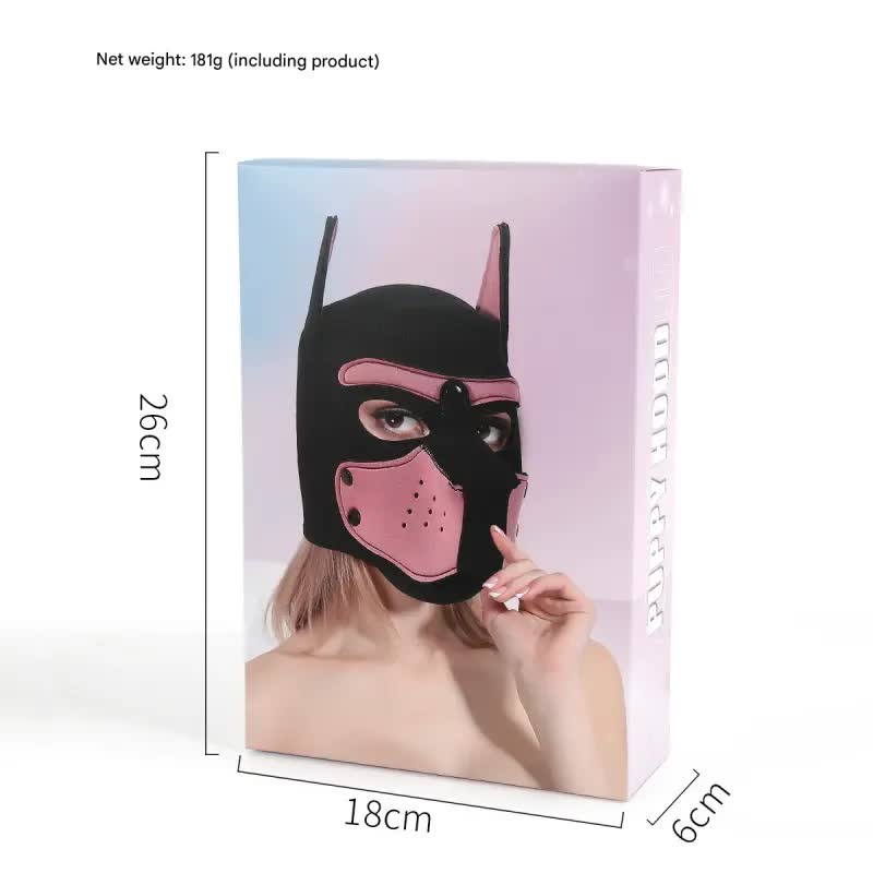 Playful Puppy Hood Mask - Soft Neoprene Full Head Cosplay & SM Accessory(Red)