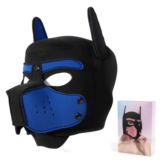 Playful Puppy Hood Mask - Soft Neoprene Full Head Cosplay & SM Accessory(Blue)
