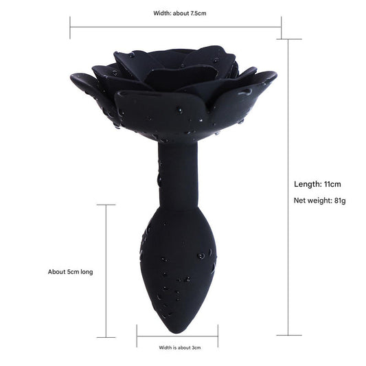 Elegant Rose Silicone Anal Plug - Smooth Tapered Design for Comfortable Play(black)