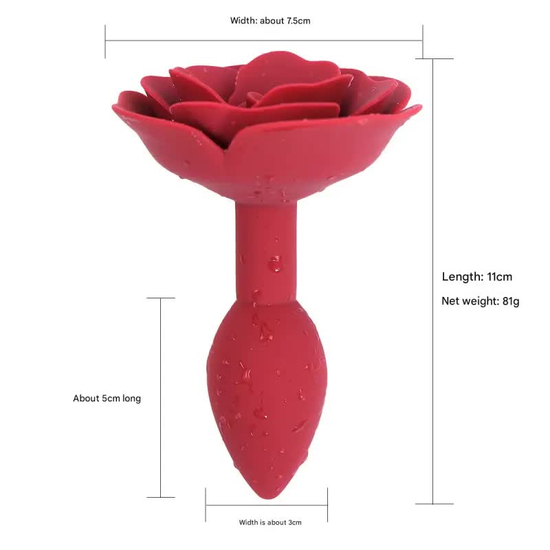 Elegant Rose Silicone Anal Plug - Smooth Tapered Design for Comfortable Play(Dark red)