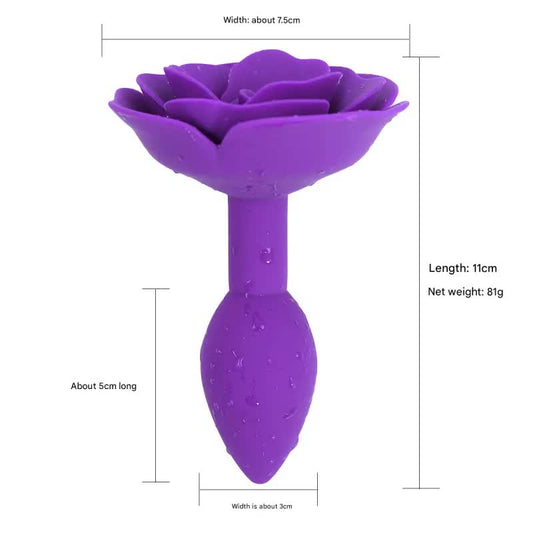 Elegant Rose Silicone Anal Plug - Smooth Tapered Design for Comfortable Play(Purple)