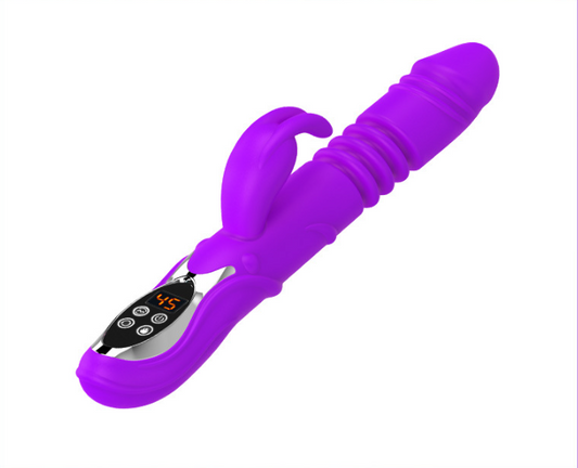(Purple)Ultimate G-Spot & Clitoral Rabbit Vibrator - Telescopic, Heated, Rotating