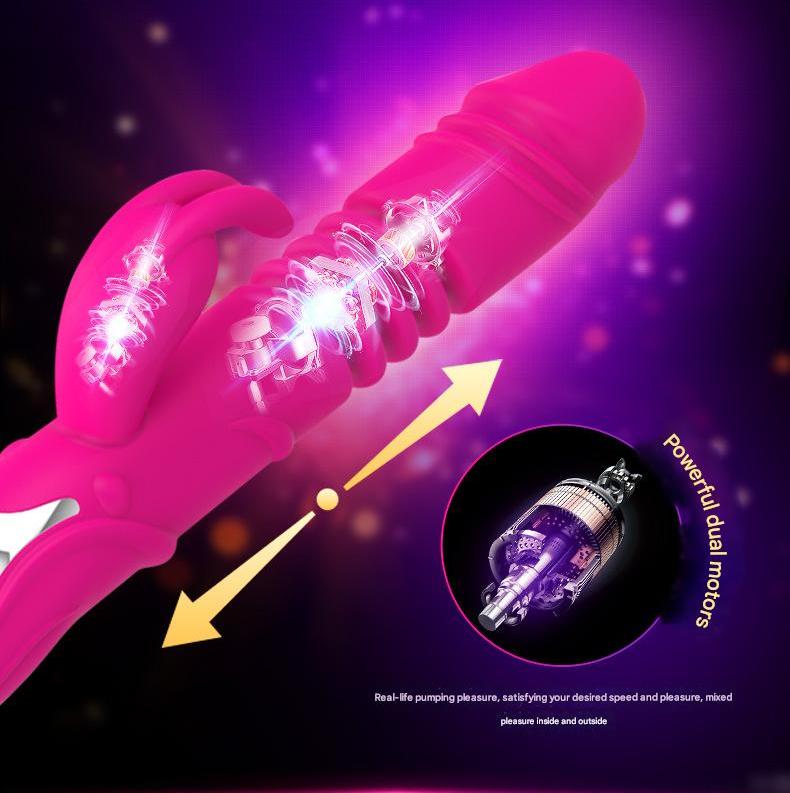(Rose red)Ultimate G-Spot & Clitoral Rabbit Vibrator - Telescopic, Heated, Rotating