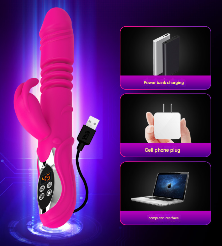 (Rose red)Ultimate G-Spot & Clitoral Rabbit Vibrator - Telescopic, Heated, Rotating