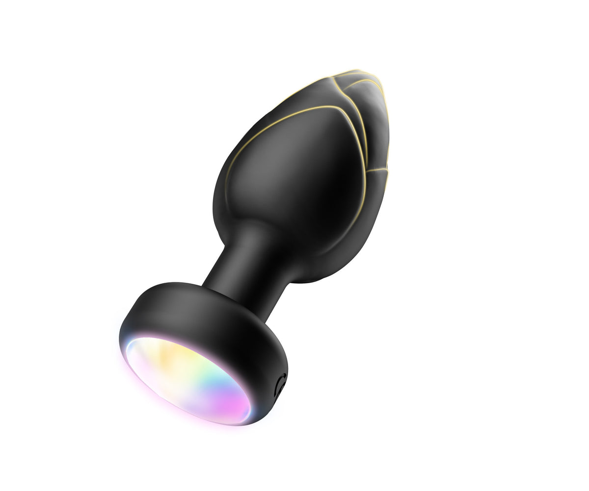Black Luminous LED Vibrating Anal Plug with Wireless Remote - 10 Speeds, 7 Light Modes, Waterproof Silicone