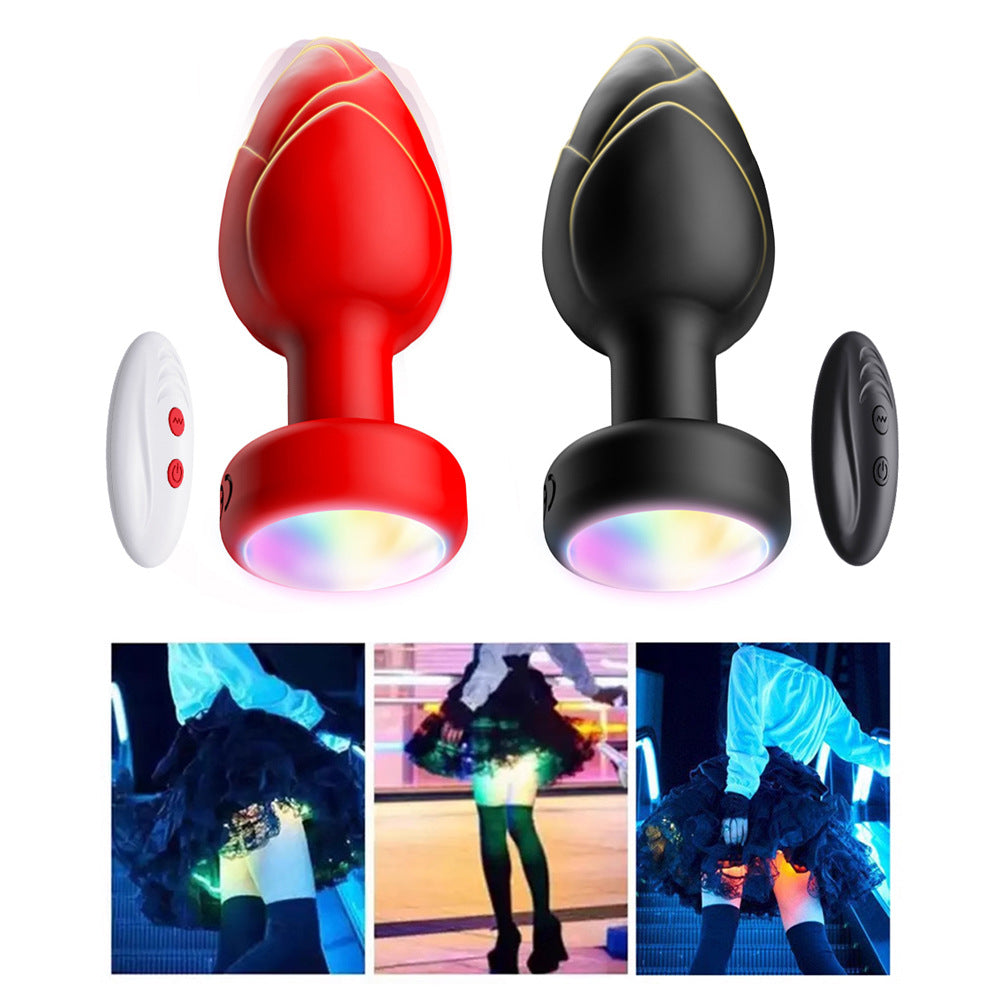 Red Luminous LED Vibrating Anal Plug with Wireless Remote - 10 Speeds, 7 Light Modes, Waterproof Silicone