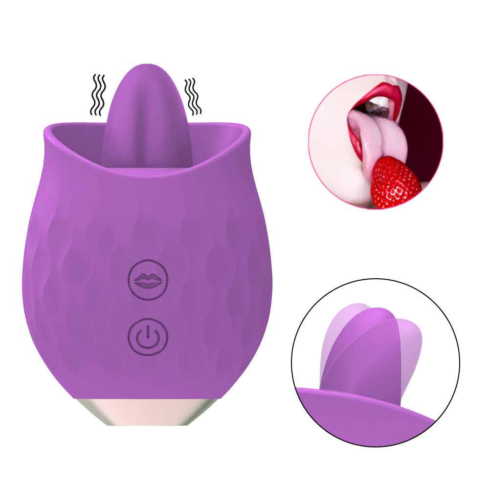 Purple Sensual Rosebud Flickering Tongue Vibrator - 10 Speed Clitoral & G-Spot Stimulator, USB Magnetic Charging