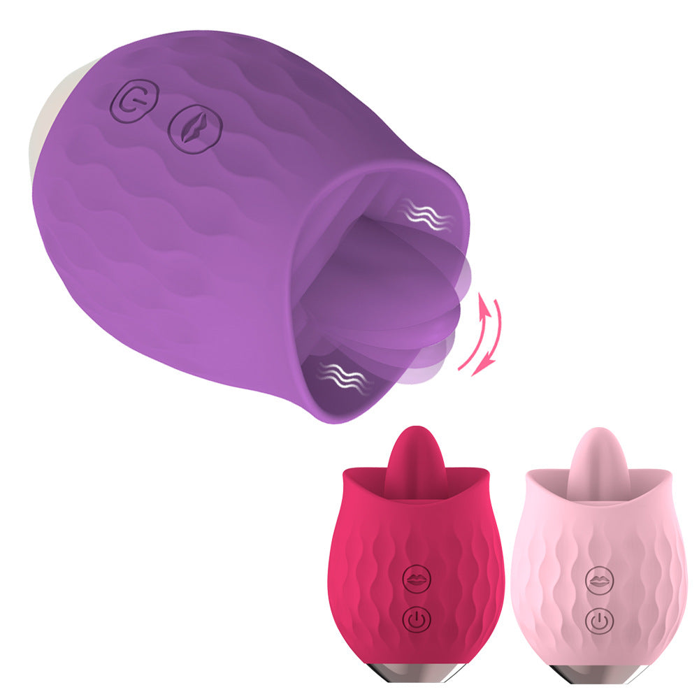 Purple Sensual Rosebud Flickering Tongue Vibrator - 10 Speed Clitoral & G-Spot Stimulator, USB Magnetic Charging