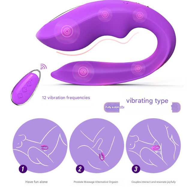 Red BlissLink U-Shaped Wearable Couple's Vibrator with Remote - 12 Modes for Shared Intimacy & Solo Fun