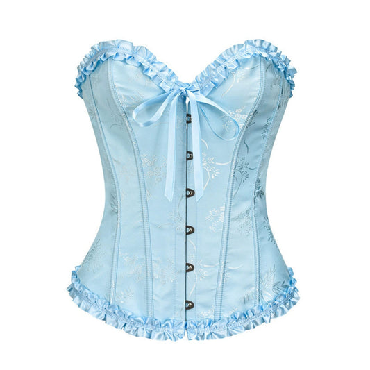 M Blue Women's Floral Lace Overbust Corset - Waist Cincher Bustier Top for Shapewear & Costume